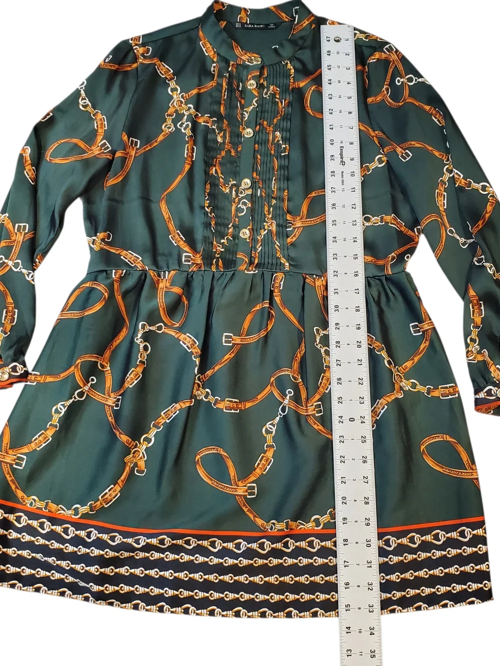 Zara Forest Green Chain-Print Long-Sleeve Dress Size XLarge - Picture 10 of 12
